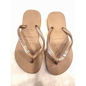 Havaianas Slim Crystal Glamour Sw Flip Flop Sandal Size 25-26 Rose Gold Sz 10